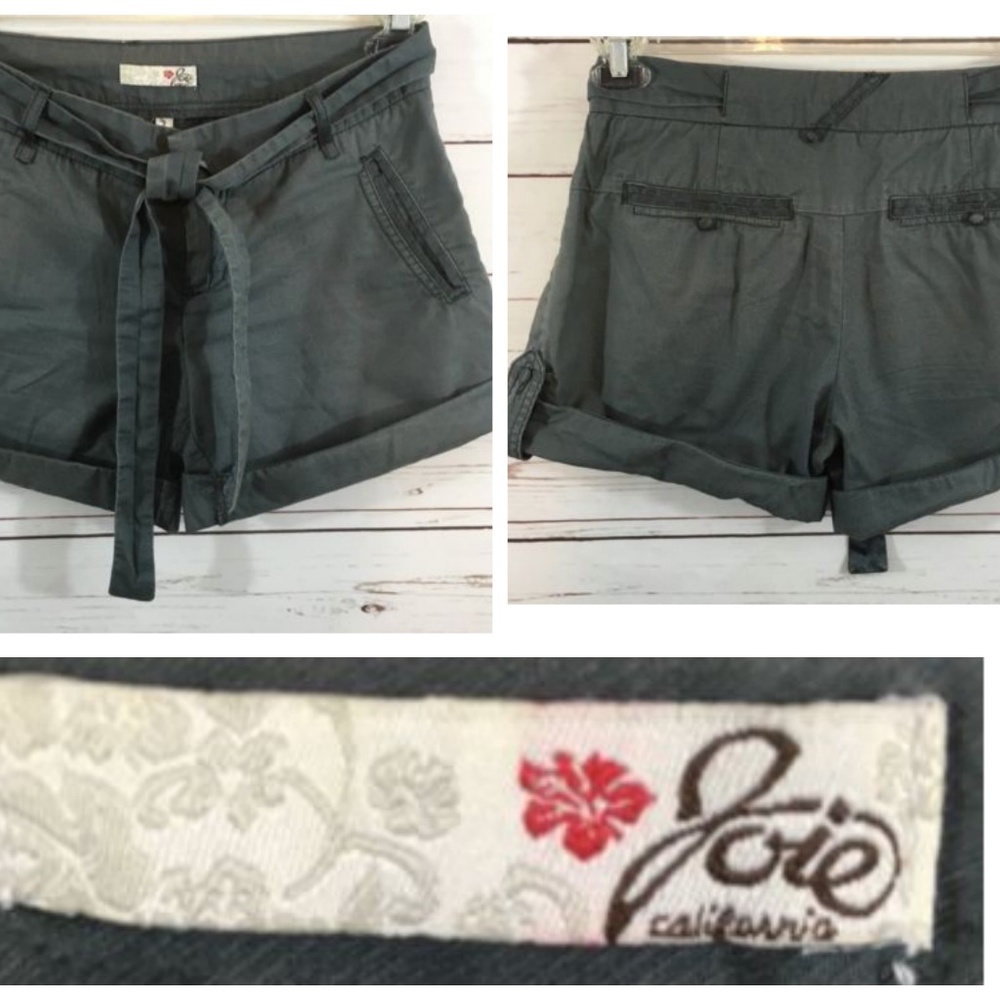 Joie Khacki Gray Shorts W/Sash & Roll Cuff Sz 2